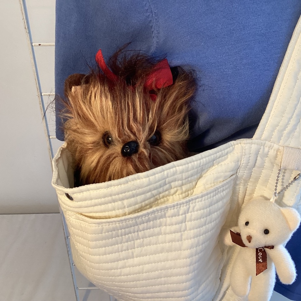 Cream Quilted Pet Sling Carrier - Comfortable Hands-Free Dog Carrier #C - Picture 9 of 9